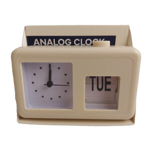 Vivitar Analog Clock White Retro Look Flip Date Desk Office Shelf Battery Power